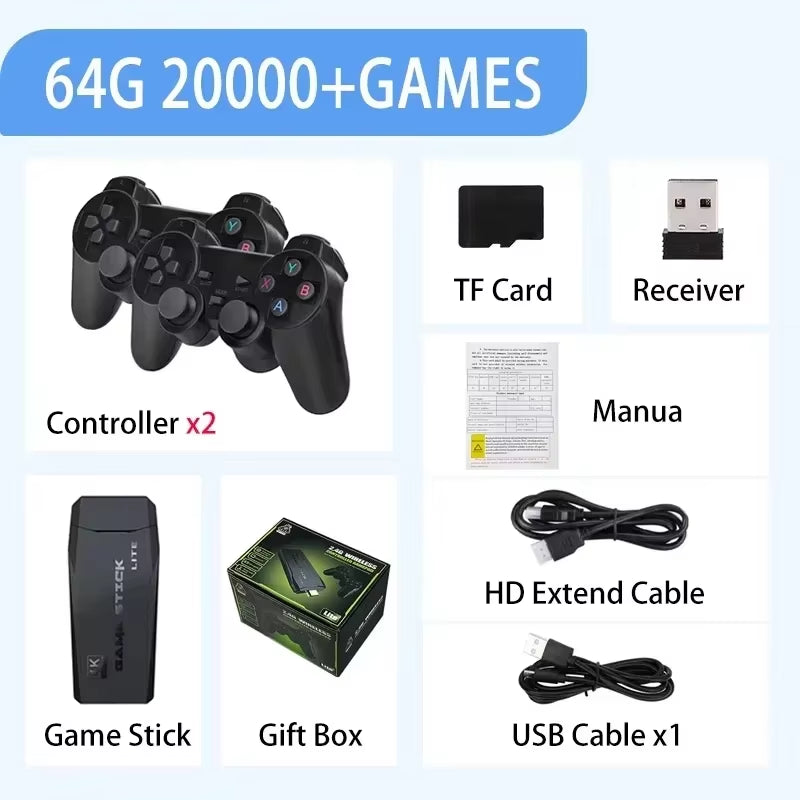 64GB 20000 Games Retro Video Game Consoles M8 Game Stick 4K 2.4G Wireless Console Dendy Gamestick for GBA/MD/PS1 Children'S Gift